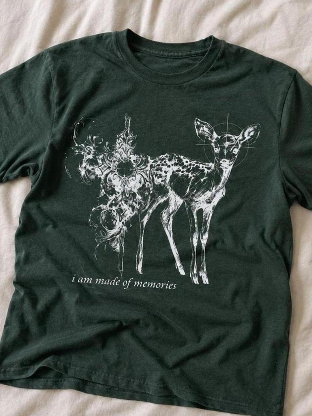 Gildan Dark Green Tee with White Deer Graphic